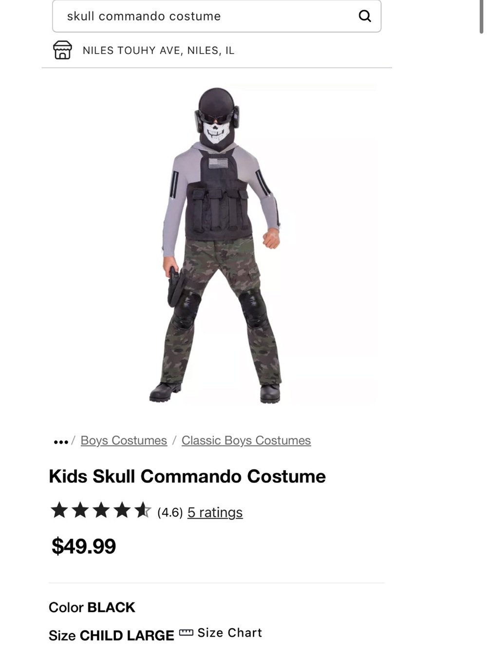 Kids Skull Commando Costume - Black